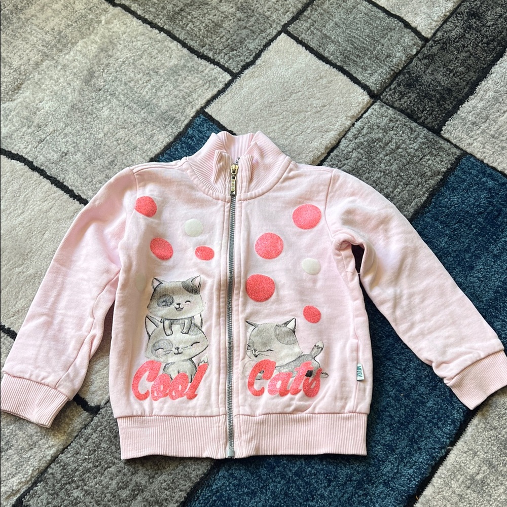 Pink Cat Graphic Zip-Up Jacket